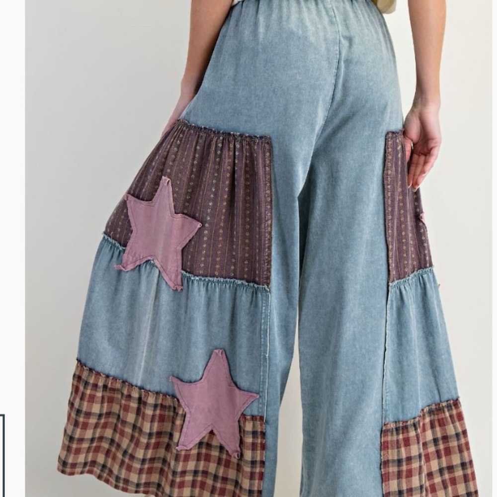 Easel Wide Leg Pants with Patchwork Design - Picture 4 of 9